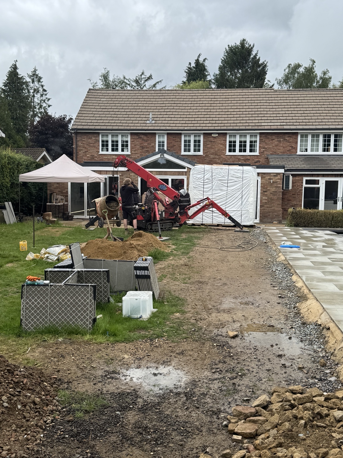Paving materials and groundwork beside the house