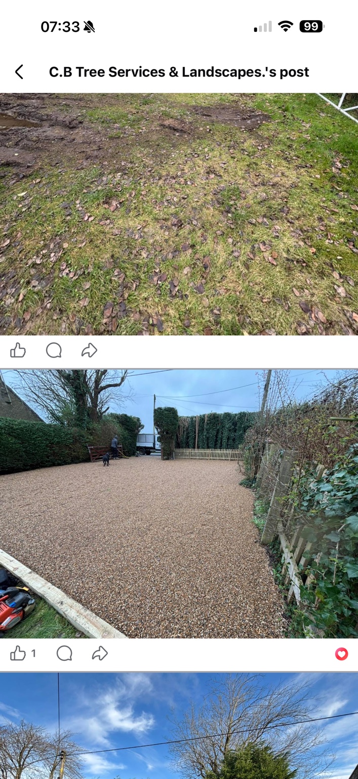 Completed gravel driveway viewed towards the new picket fence